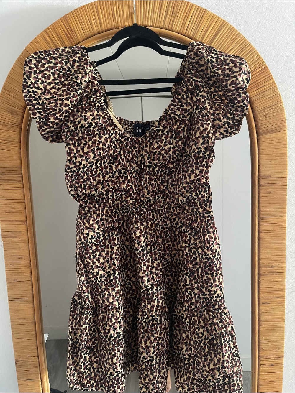 GAP Women's Puff Sleeve Leopard-Print Tunic Dress in Brown and Cream